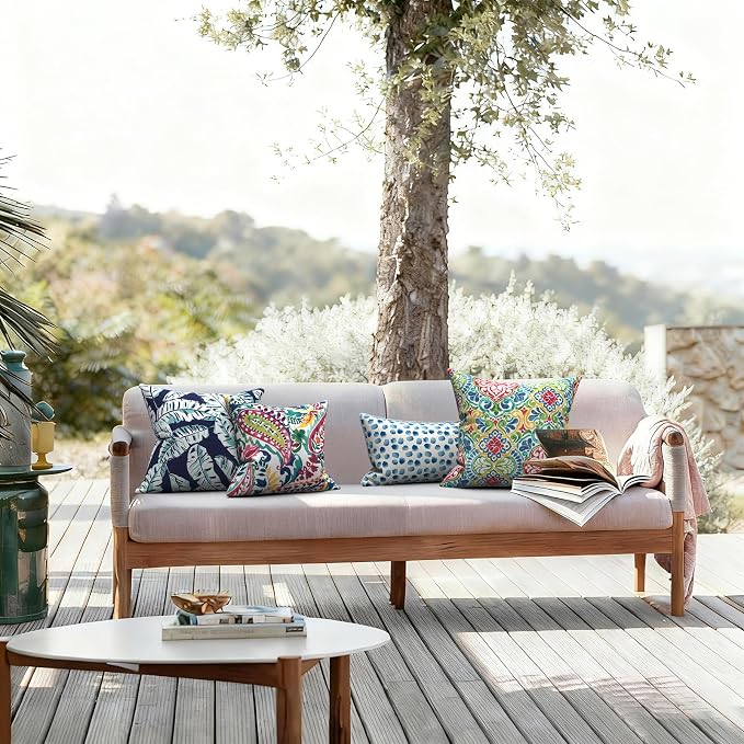 LVTXIII Outdoor/Indoor Throw Pillows, Decorative Throw Pillows with Inserts, 18"x18" Square Pillows for Bed, Couch, Sofa and Patio Furniture, Set of 2, Baltic Palms White