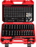 29-Piece 1/2" Drive Impact Socket Set, SAE (3/8 to 1 inch) and Metric (10-24mm) Sizes with Extension Bars Standard Deep Socket Set CR-V Material High Durability Impact Wrench