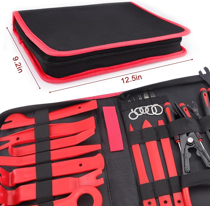 Keze 24Pcs Trim Removal Tool Set with Pick & Clip Removal Tool, Sticker Scraper, Automotive Plastic Pry Tool, Car Panel Door, Stereo, Fastener Remover Kit, for Auto Interior, Molding, Dash(Red)