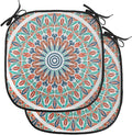 Lunarable Moroccan Chair Cushion Pads Set of 2, Floral Geometry Complex Design Medallion Middle Ages Tribal Art, Anti-Slip Seat Padding for Kitchen & Patio, 16"x16", Turquoise Dark Blue