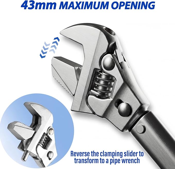 19-110Nm Adjustable Torque Wrench, 4-in-1 Click Open End Ratchet Spanner Wrench with 43mm Wide Jaw Heavy Duty for Automotive Bike Repair Plumbing Pipe HVAC Tools