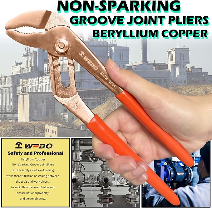 WEDO 6" Groove Joint Pliers,Tongue-and-Groove Pliers,Beryllium Copper,Non-magnetic,Length 150mm,Max jaw opening 25mm,DIN Standard, BAM & FM Certificate