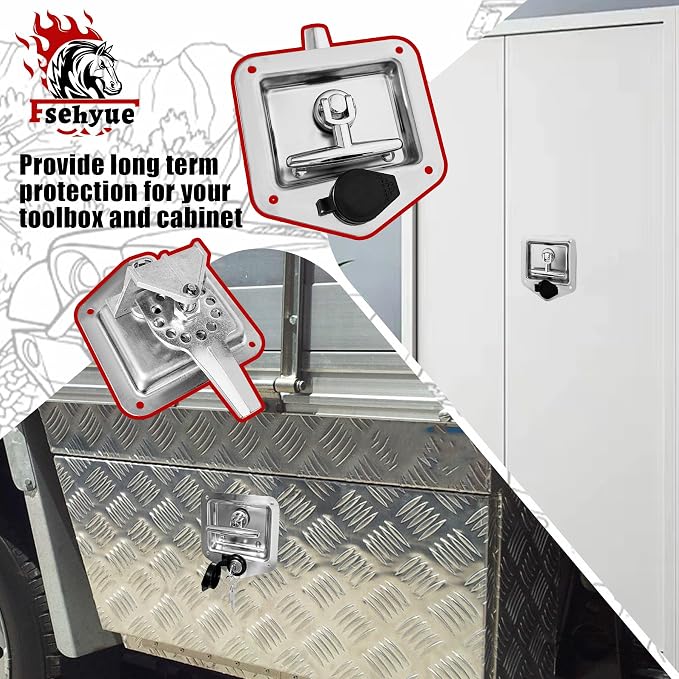 2Pcs Tool Box Latch T Handle Latches Stainless Steel Car Trailer Door LockHighly Polished with Replacement for Keys Suitable for Trailer Door RV Camper Truck Bed Toolboxes Folding with Gasket