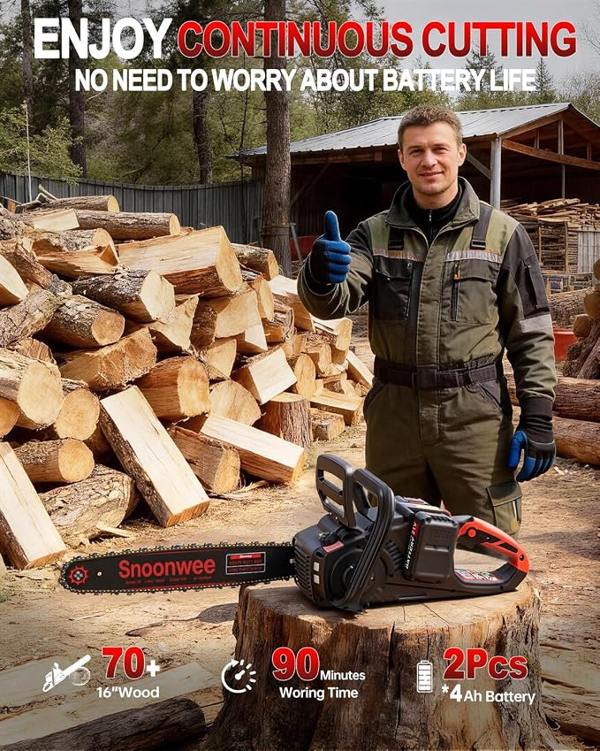 2100W Battery Powered Chainsaw for Storm Cleanup, 18 and 16-Inch Interchangeable Bars, 42V Max Cordless Electric Chain Saw with Two 4.0Ah Batteries for Backyard Tree Felling (Red Black)