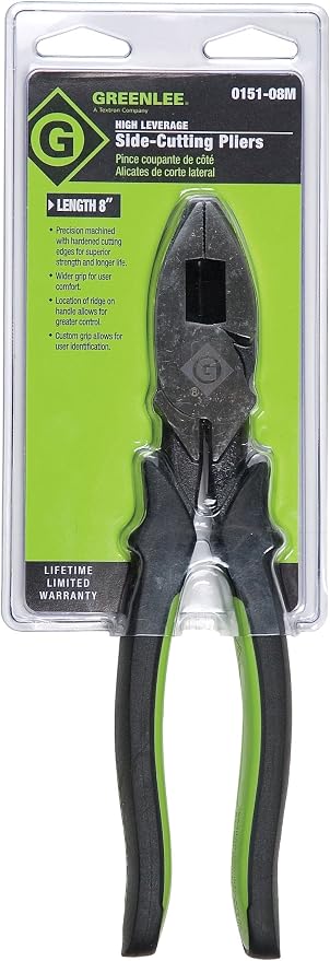 Greenlee 0151-08M High Leverage Side-Cutting Pliers, Molded Grip, 8"