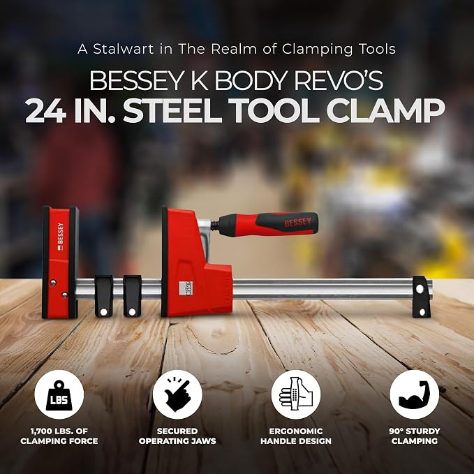 BESSEY K Body Revo 24 Inch Steel Ergonomic Parallel Bar Accessory Tool Clamp Kit with 2 Handles for Woodworking, Cabinetry, and Case Work, KRE3524