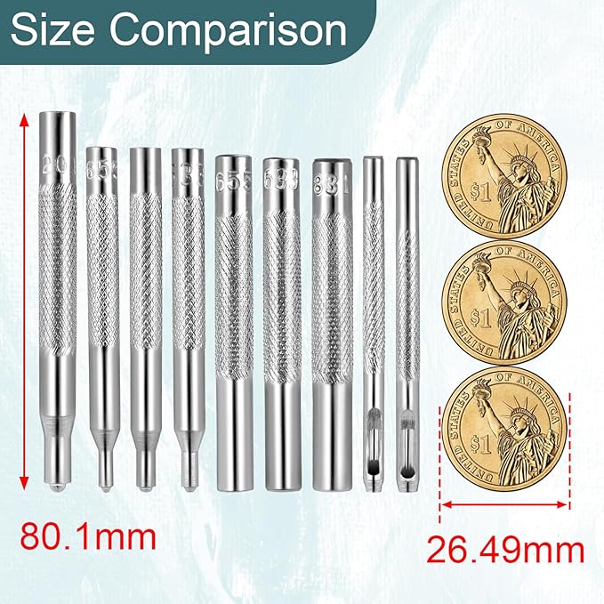 10pcs Snap Button Setter Tool Kits, Metal Button Punch Tool for DIY and Sewing Fabric Leather Bag Clothes Jackets Tarps Wallet Bracelets