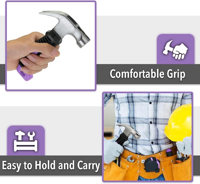 Mr. Pen- Claw Hammer, 8oz, Purple, Magnetic, Small Claw Nail Hammer for Women for Camping, Wood Working, House Repairs, Claw, Stubby, Tack