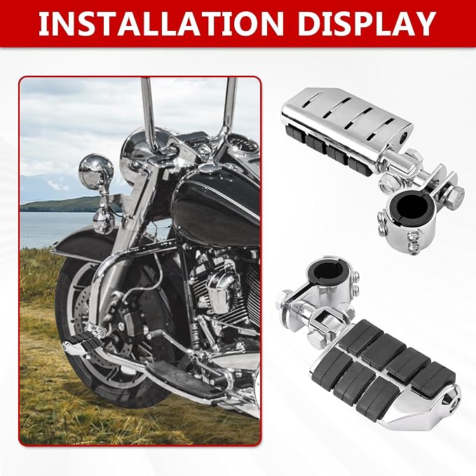Motorcycle Clamp-on Highway Pegs Universal Adjustable Engine Guard Foot Rests w/Mount Clamp Kit For Most Motorcycle Models with 25mm 32mm 34mm Crash Bar Tube Accessories(Chrome Style)