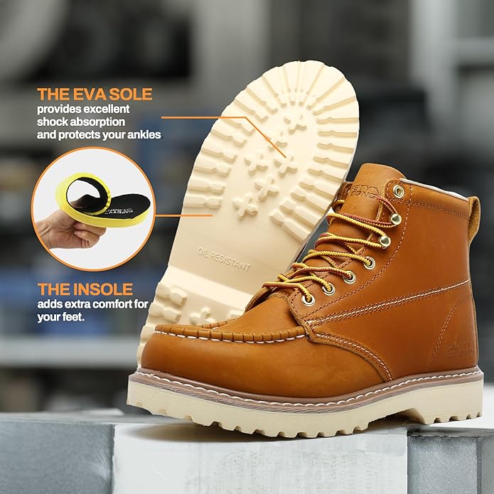 Work Boots for Men Waterproof Soft Toe Non Slip Comfortable Leather Workboots