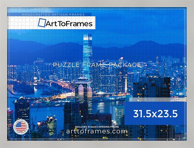 ArtToFrames Puzzle Frame for Buffalo Games 1500 Piece Jigsaw Puzzles, 31.5x23.5 Inch (80x60 cm), Antique White Engineered Wood with Economy Acrylic, Ready to Hang Puzzle Display