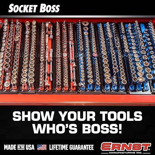 Ernst Manufacturing 8460HV Socket Boss 3-Rail Multi-Drive Socket Rail Organizer with Tray, 18-Inch, High-Visibility - Made in USA