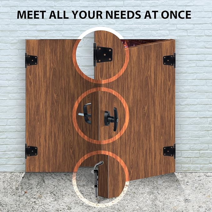 BTEOBFY Double Door Shed Hardware Kit - Complete with Latches, Hinges, and T-Handle Lock - Includes Window and Door/Window Hinge Set, for Gates, playrooms