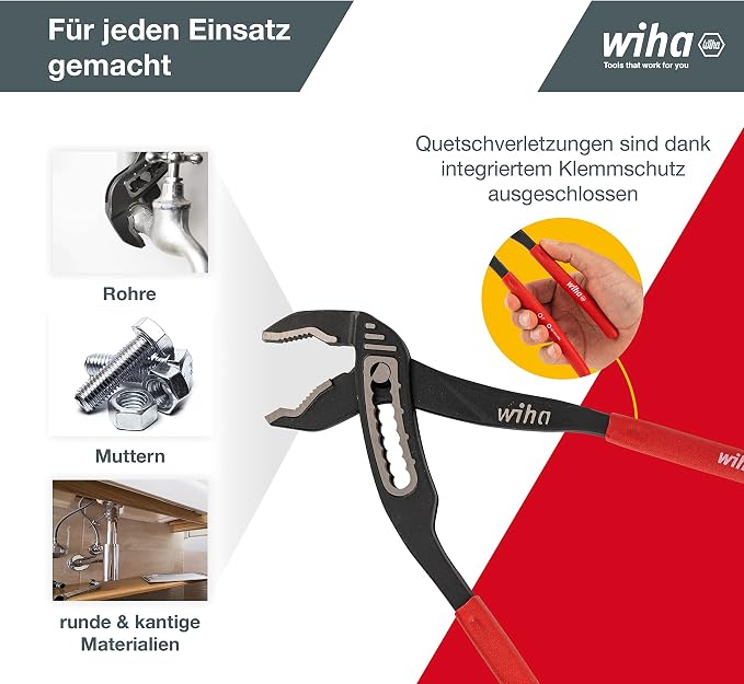 Wiha Classic Water Pump Pliers (26761) I Wapu Pliers 250 mm I Stretched Joint with Double Guide for Maximum Stability
