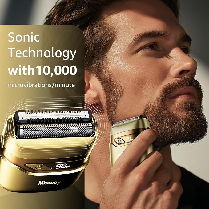 Electric Foil Shavers for Men, Mini Electric Razor, Compact Face Shaver, IPX7 Waterproof Wet Dry Cordless Razor, LED Display, USB-C, Travel-Friendly, Light Gold，Father's Day Gifts