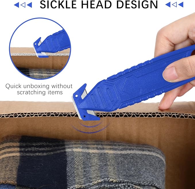 Therwen Safety Box Cutter Knife of Stainless Steel Concealed Blade Package Opener with Tape Splitter for Carton Cardboard Wrap Letter Work Bag Straps Film Utility Tool(Blue,30 Pcs)
