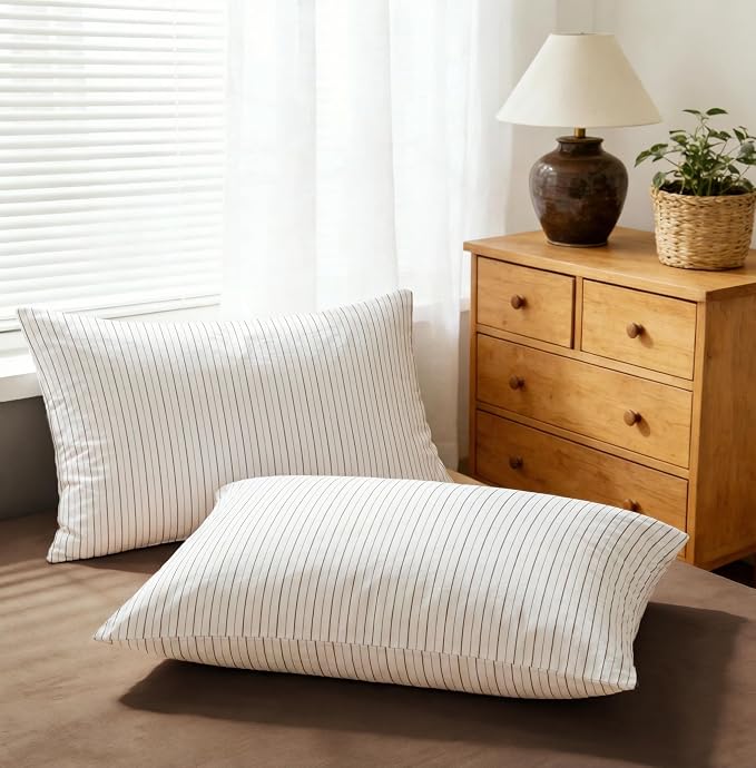 Sedefen Striped Duvet Cover Queen, Brown Stripe Bedding Set with 2 Pillowcases, Modern Minimalist Stripes Pattern Reversible Soft Breathable Microfiber Duvet Cover for All Season