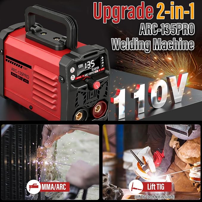 Stick Welder,Upgraded MMA-135PRO Welding Machine 110V,ARC/Lift TIG 2 In 1 Mini Welder Machine,Home DIY Arc Welder,Portable Welder with Hot Start,Arc force and Anti-Stick (Red)