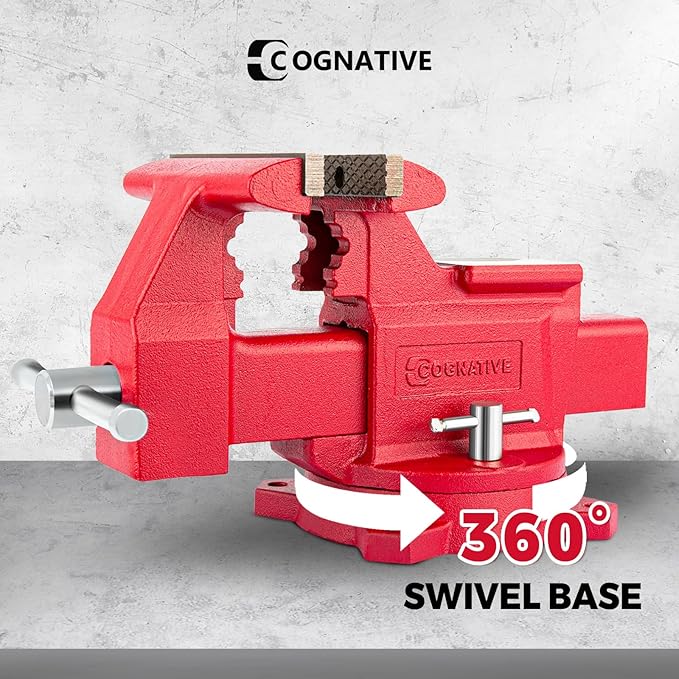 8" Heavy-Duty Bench Vise Ductile Iron Bench Vise with Strong 9900lbs Clamping Force 360° Swivel Bench Vice with Anvil, Red