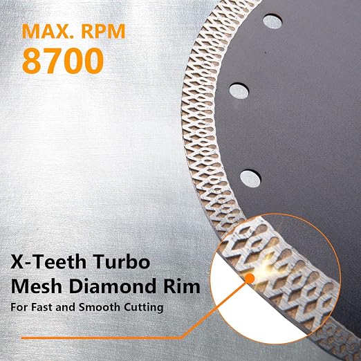 POWERTEC Diamond Saw Blades 7 Inch, Tile Saw Blade Wet, Concrete Blade for Circular Saws, Super Thin Turbo Mesh Rim Blades Cutting Porcelain, Granite & Ceramic Tile, Masonry, Brick and Marble - 14001V