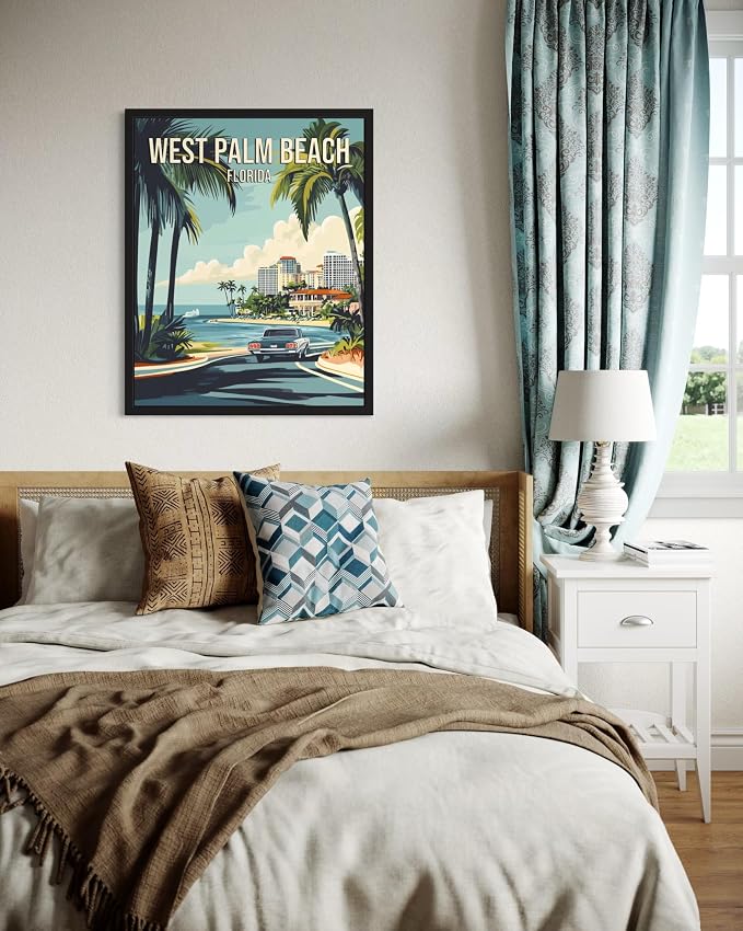 West Palm Beach Florida Wall Art Print Poster, US Vintage Retro Beach Scenery Posters Prints for Restroom Home Picture Painting Artwork Gallery 219 (West Palm Beach Florida, 24 x 36 inches, Unframed)