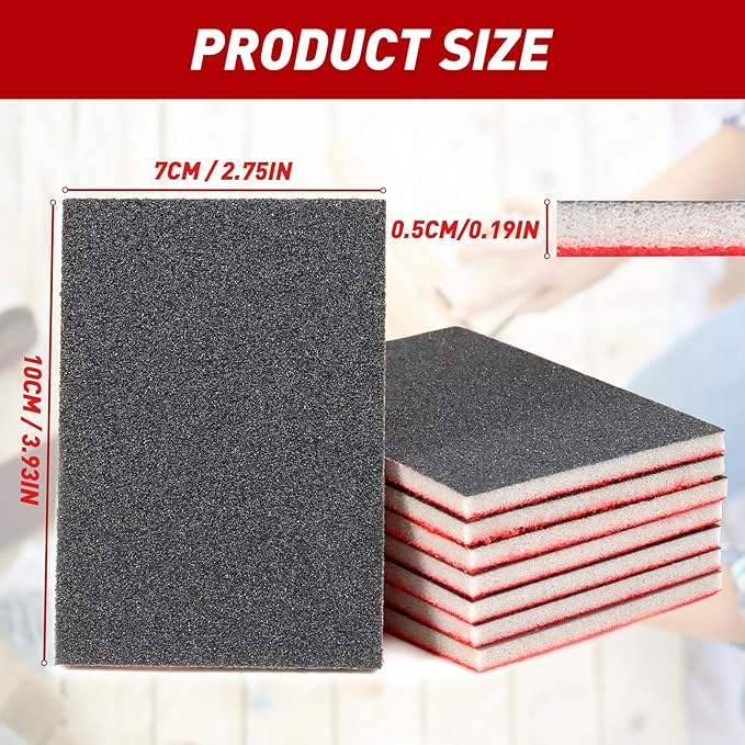 24 Pcs Sanding Sponge 1200-1500 Grit, Washable & Reusable Sanding Blocks for Wood, Metal, Drywall, Glazing, Wet Dry Sandpaper for Smooth Finishing