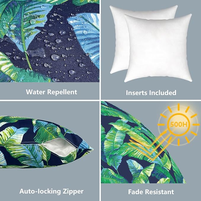 LVTXIII Outdoor Throw Pillows, Decorative Throw Pillows with Inserts, 20"x20" Square Pillows for Bed, Couch, Sofa and Patio Furniture, Set of 2, Hanalei Lagoon