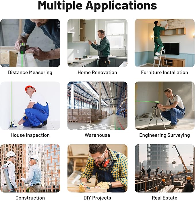 Laser Measuring Tool with Bluetooth APP, 200ft, ±1/16" High Accuracy, Huepar Rechargeable Green Beam Laser Distance Meter Multiple Measurement Modes, IP54 Durable for Home & Construction