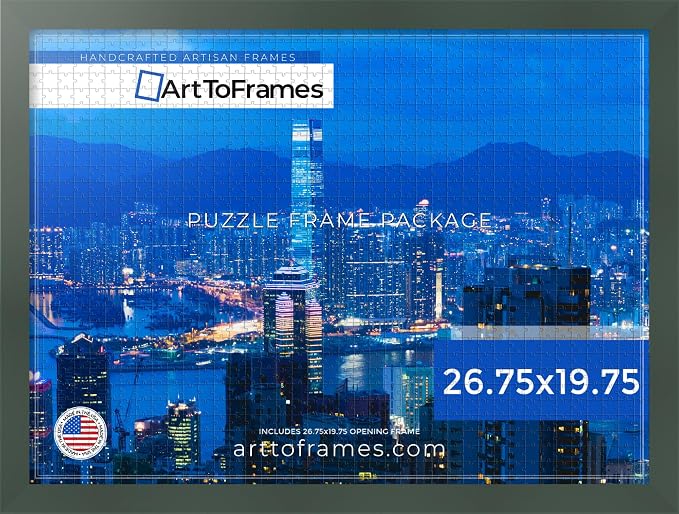 ArtToFrames Puzzle Frame for Buffalo Games 1000 Piece Jigsaw Puzzles, 26.75x19.75 Inch (68x50 cm), Fern Green Engineered Wood with Economy Acrylic, Ready to Hang Puzzle Display