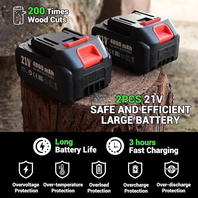 2 in 1 8IN Brushless Cordless Pole Saw & Mini Chainsaw with Extension Pole | Battery Powered Tree Trimmer with Auto Oiler, 2×4000mAh Batteries for Tree Trimming, Branch Cutting & Yard Maintenance