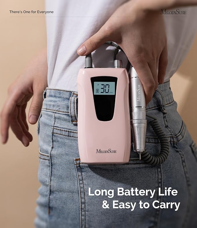 MelodySusie Entry-Level Clip-On Rechargeable Nail Drill, SC320D 30000RPM Essential E-File with LCD Display for Manicure Shaping & Gel Removal, Perfect for Training, Nail Art Practice & Home Use