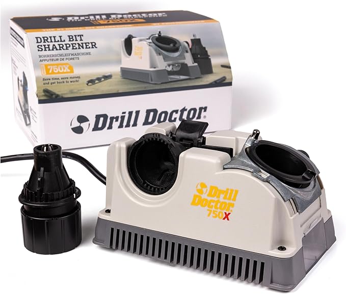 Drill Doctor DD750X Electric Drill Bit Sharpener, 3/32-3/4" High-Speed, Portable - Steel, Masonry, Carbide, Cobalt, Tin-Coated Bits, Adjustable Angles