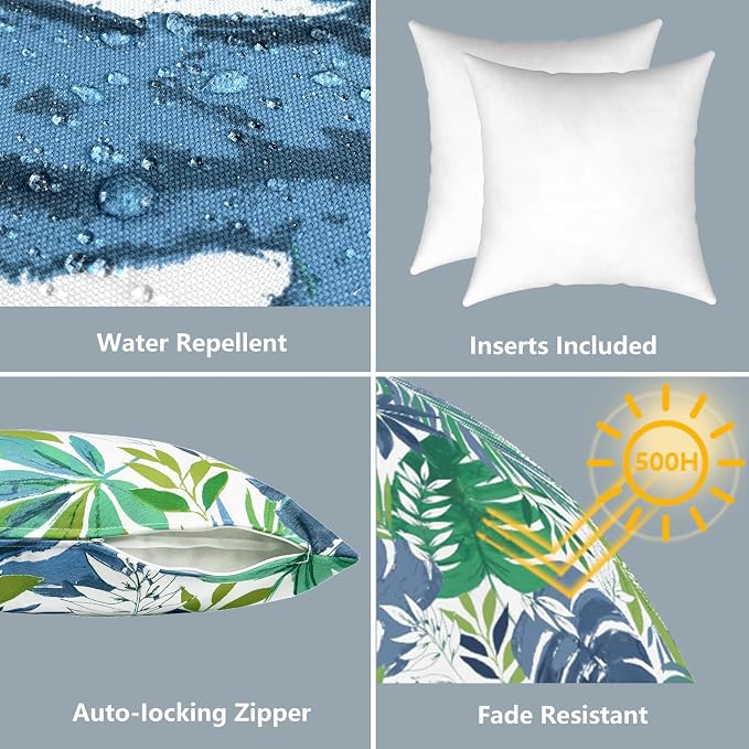LVTXIII Outdoor Pillows 20x20 Inch, 2 Pack Large Decorative Square Throw Pillows with Inserts for Couch, Bed, Floor Seating, Patio Furniture, Islamorada Blue Green