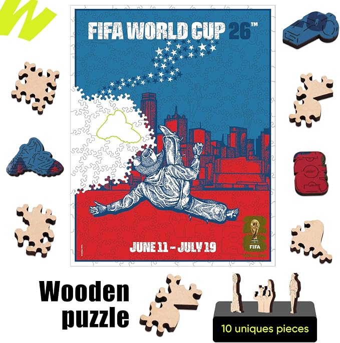 FIFA World Cup 2026 City Puzzle Dallas City Poster - Wooden Puzzle for Adult, 200 Pieces Irregular Shape Puzzle, 5MM Thick, Creative Collectible Gift for Fans, Officially Licensed Product, 9.3x11.8''