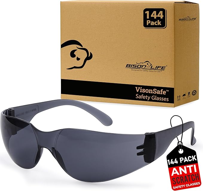 BISON LIFE Clear Safety Glasses – ANSI Z87.1 Scratch & Impact Resistant Wrap Around Eye Protection Goggles for Men & Women