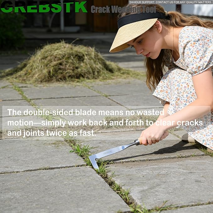 GREBSTK Crack Weeder Crevice Weeding Tool Stainless Steel Manual Weeder Beech Handle Gardening Tool