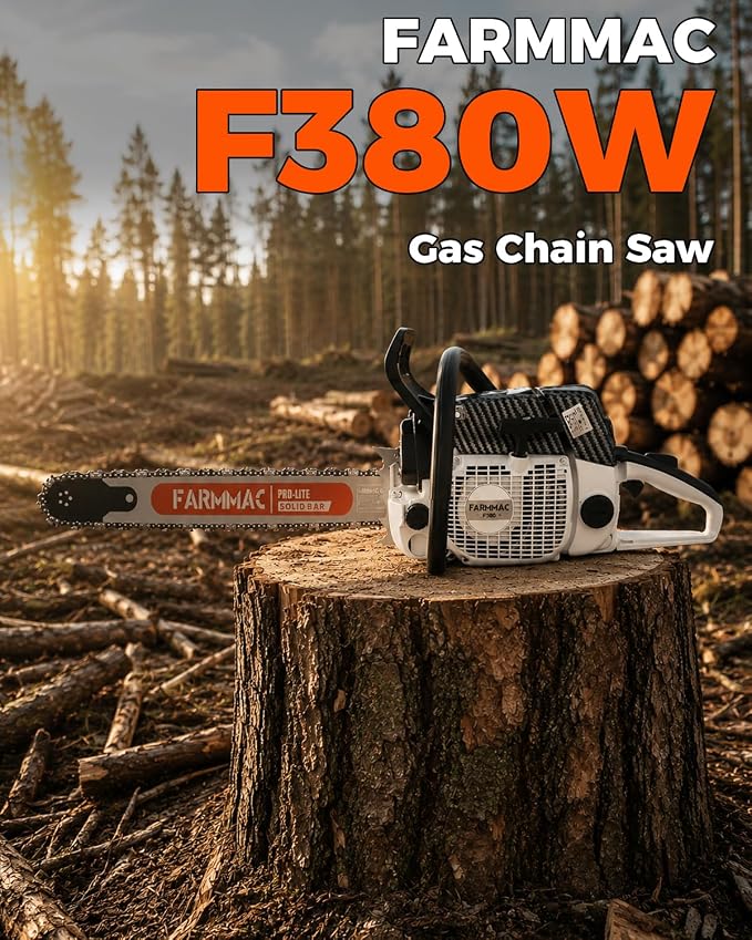 F380W Gas Chainsaw with 28 Inch Advance Bar, 72cc 2-Cycle Gasoline Power Chain Saws, 3.6KW 4.8HP for Professional Logging Work, Power Chain Saw All Parts Compatible with MS381 MS380 038