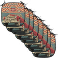 Lunarable Americana Chair Cushion Pads Set of 8, Vintage Garage Artwork with a Nostalgic Car Illustration Retro Vibes Route 66 Print, Anti-Slip Seat Padding for Kitchen & Patio, 16"x16", Teal