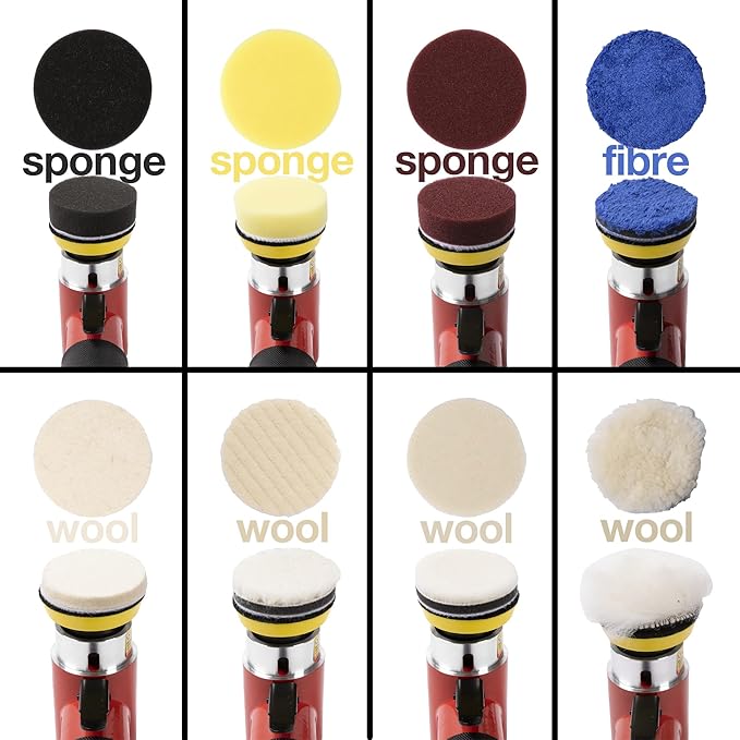 Mini Air Sander with 2'' 3'' Pads, Pneumatic Mini Sander 25mm/50mm Polisher for Auto Body Work Headlight Polishing Paint Cleaning with 24pcs Sandpapers and 16 Sanding Wheels