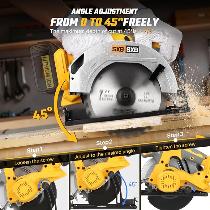 Circular Saw for De-Walt 20V Max Battery, 7-Inch Brushless Cordless Circular Saw, 8000 RPM, 0-45° Bevel, Power Tool for Wood PVC Cutting (Battery Not Included)