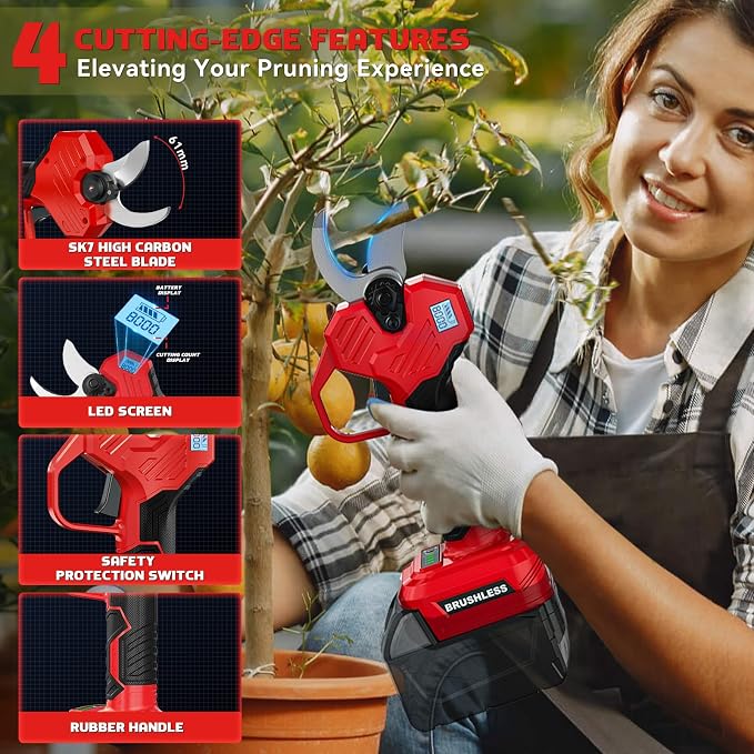 MtiolHig Electric Pruning Shears Compatible with Milwaukee 18v, 26000RPM Cordless Pruning Shears with Brushless Motor, LCD Display, Adjustable Cutting Diameter 0.8-2 Inch for Tree Trimmer (Tool Only)