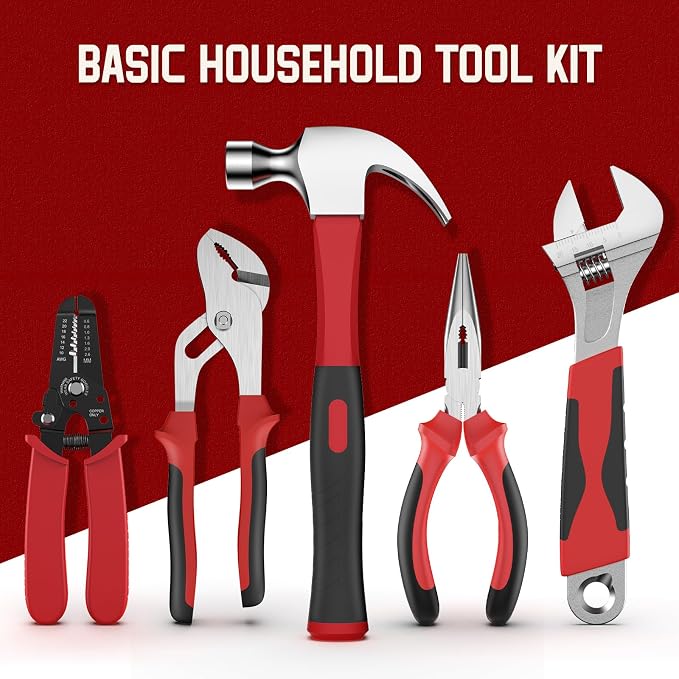 Sundpey 379 Pcs Portable Complete Home and Auto Tool Kit with Drawer Red | with Socket Wrench Set & Screwdrivers & Hex Keys & Pliers Kit,Men Women Tool Box Set for Household Car House Garage Apartment