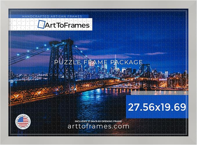 ArtToFrames Puzzle Frame for Buffalo Games 1000 Piece Jigsaw Puzzles, 27.56x19.69 Inch (70x50 cm), Antique White Engineered Wood with Economy Acrylic, Ready to Hang Puzzle Display