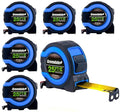 Greendale – 6 Pack Tape Measures 25 ft – Easy-Read Fractions, Magnetic Tip, Quick-Lock & Auto-Retract – Heavy-Duty Measuring Tape with Belt Clip – Blue