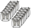 Lunarable Fleur De Lis Chair Cushion Pads Set 12, Tribal Tattoo Design with Wings Historic Crest Crown and Eagle, Anti-Slip Seat Padding for Kitchen & Patio, 16"x16", Eggshell Black
