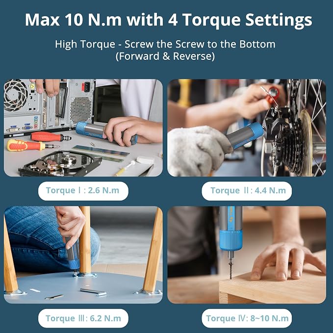 Tilswall 4V Electric Screwdriver Cordless, 10N.m High Torque /260 RPM, Cordless Screwdriver with 4-Level Control, 2200mAh USB-C Fast Charging, 25pc S2 Steel Bits for DIY and Home Repairs (Blue) -W122