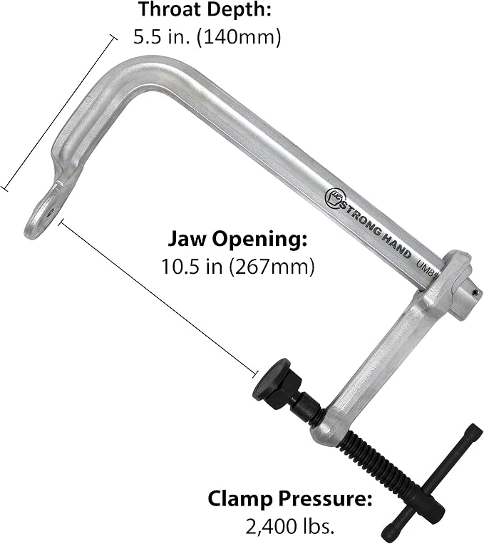 Strong Hand Tools Regular Duty Bar Clamp, Capacity 10-1/2", Clamping Pressure: 2,400 LBS, Throat Depth: 5-1/2″, UM105, Metallic