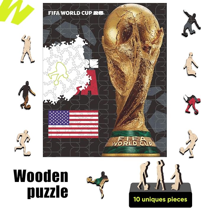FIFA USA Poster-2 Wooden Puzzle for Adult, 200 Pieces Irregular Shape Puzzle, 5MM Thick, Creative Collectible Gift for Fans, Officially Licensed Product, 9.3 x 12