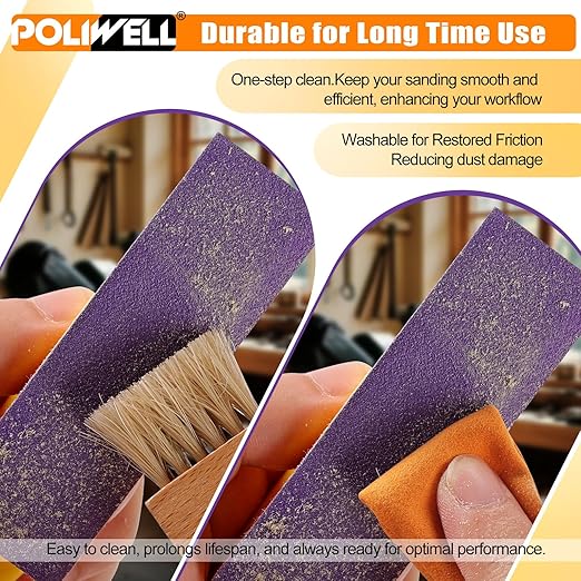 POLIWELL Micro Sand Paper Kit 3.5” x 1” Mini Sanding Block for Small Projects, Detail Handle Sanding Tools Sandpaper 80 to 600 Grit for DIY Crafts Wood Finishing Tight Narrow Spaces Polishing,80 PCS