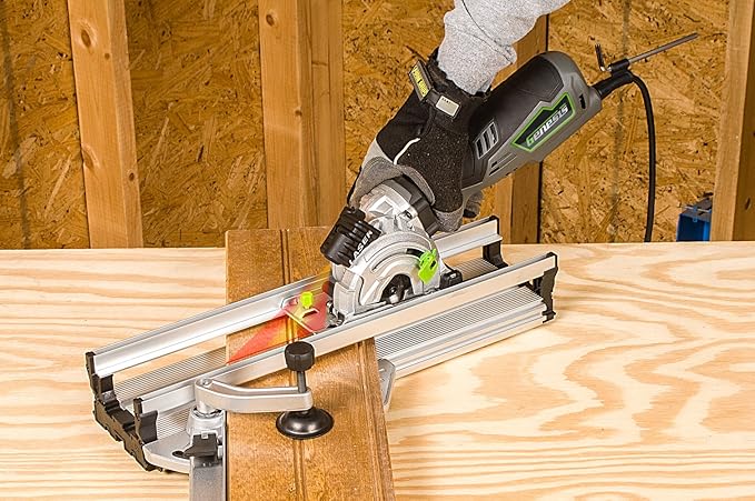 Genesis GPCS535CK 5.8 Amp 3 1/2” Control Grip Plunge Compact Circular Saw Kit with Laser, Miter Base, 3 Assorted Blades, Vacuum Adapter Hose, Rip Guide and Carrying Bag